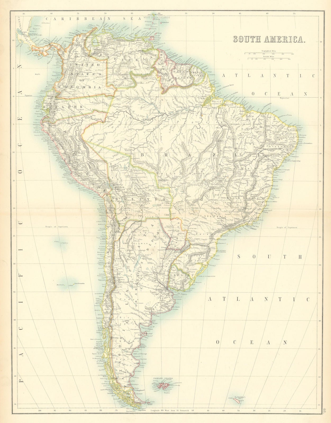 South America. Railways Brazil Bolivia Peru Chile Argentina BARTHOLOMEW 1898 map